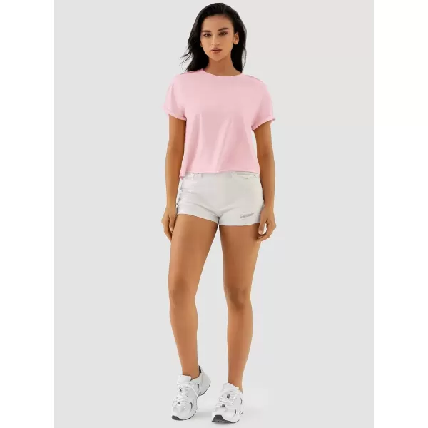 imageATHMILE Womens Tops Summer Casual Basic Short Sleeve Crewneck Crop Tops 2024 TShirtsPink