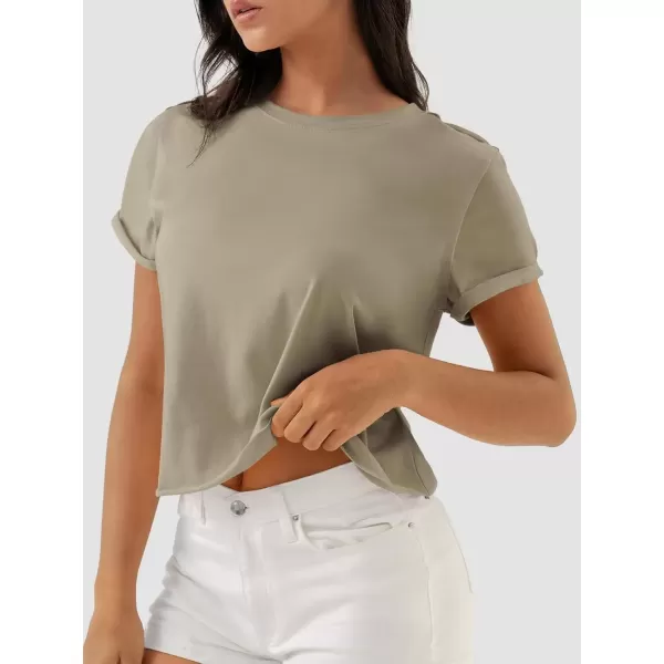 imageATHMILE Womens Tops Summer Casual Basic Short Sleeve Crewneck Crop Tops 2024 TShirtsKhaki
