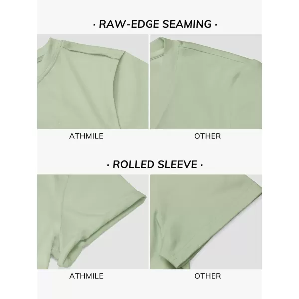imageATHMILE Womens Tops Summer Casual Basic Short Sleeve Crewneck Crop Tops 2024 TShirtsGray Green