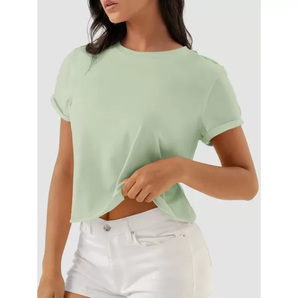 imageATHMILE Womens Tops Summer Casual Basic Short Sleeve Crewneck Crop Tops 2024 TShirtsGray Green