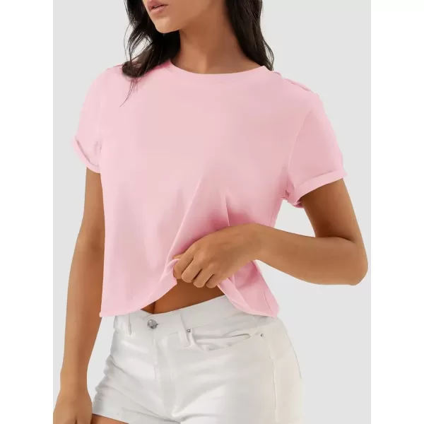 imageATHMILE Womens Tops Summer Casual Basic Short Sleeve Crewneck Crop Tops 2024 TShirtsPink