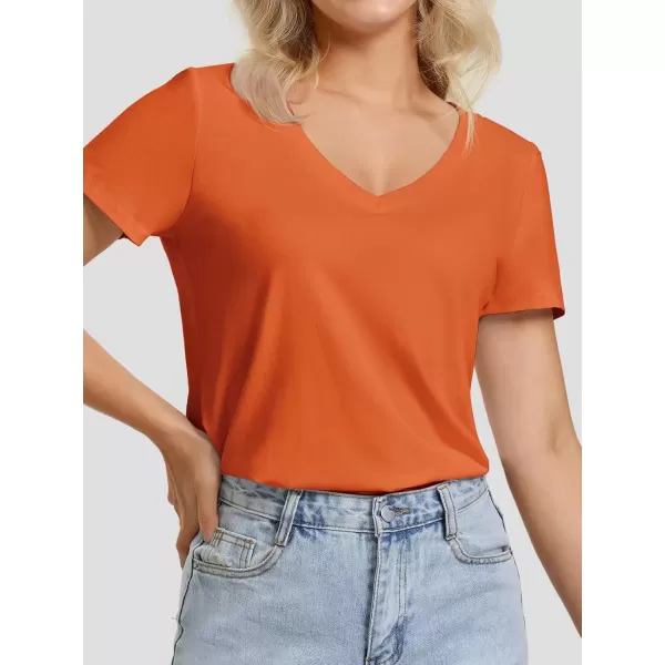imageATHMILE Womens V Neck Short Sleeve Summer T Shirts Curved Hem Plain TopOrange