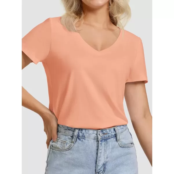 imageATHMILE Womens V Neck Short Sleeve Summer T Shirts Curved Hem Plain TopLightpink
