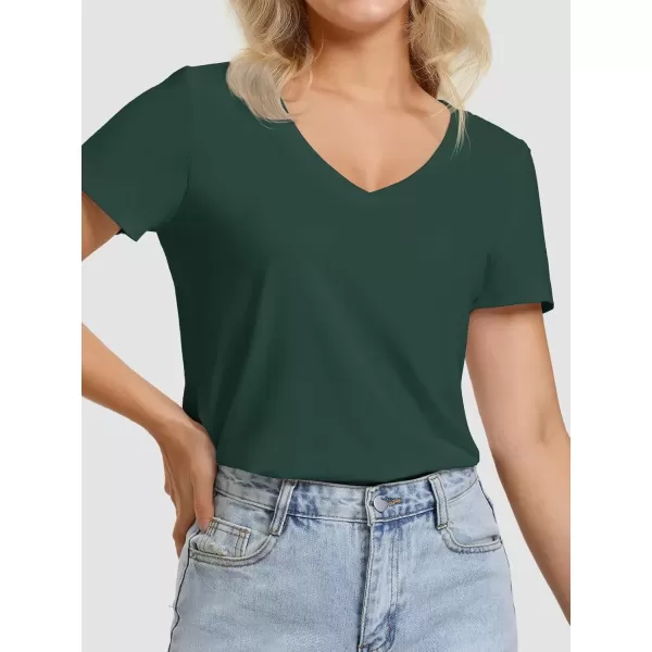 imageATHMILE Womens V Neck Short Sleeve Summer T Shirts Curved Hem Plain TopDeepgreen