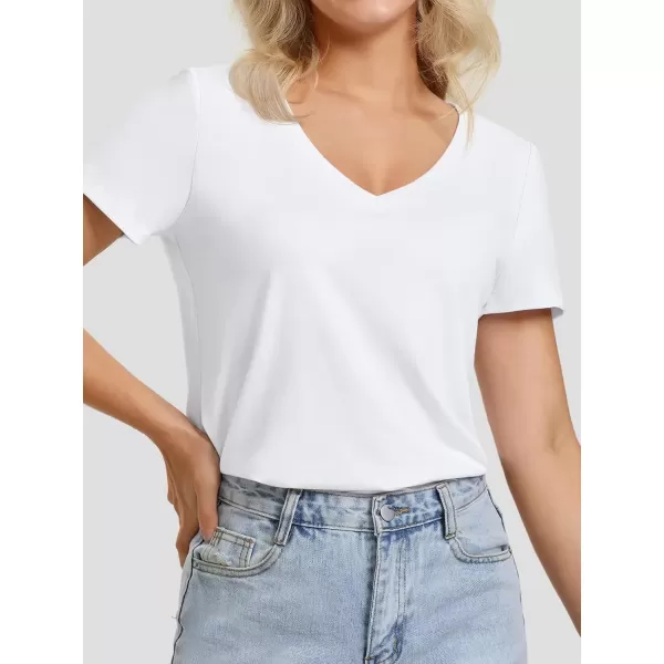imageATHMILE Womens V Neck Short Sleeve Summer T Shirts Curved Hem Plain TopWhite