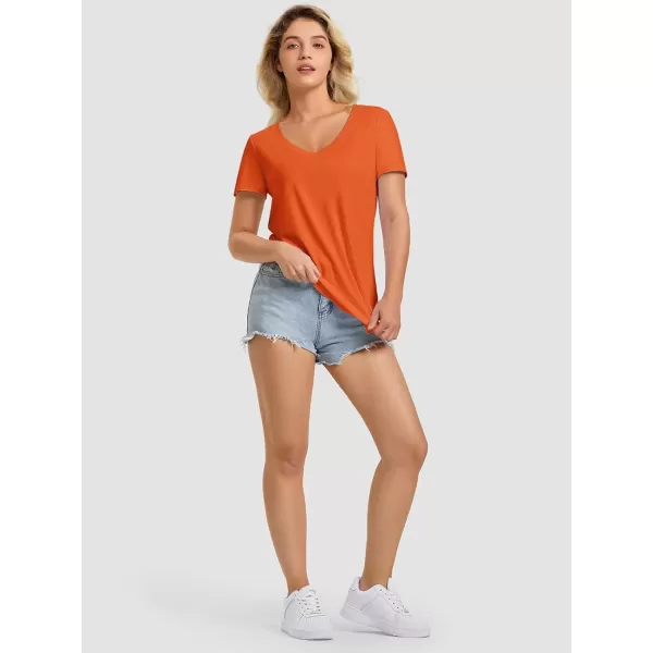 imageATHMILE Womens V Neck Short Sleeve Summer T Shirts Curved Hem Plain TopOrange