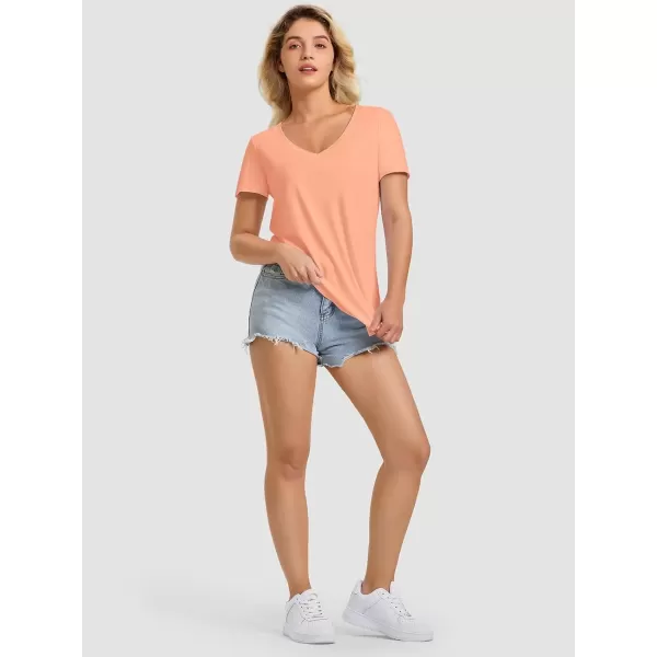 imageATHMILE Womens V Neck Short Sleeve Summer T Shirts Curved Hem Plain TopLightpink