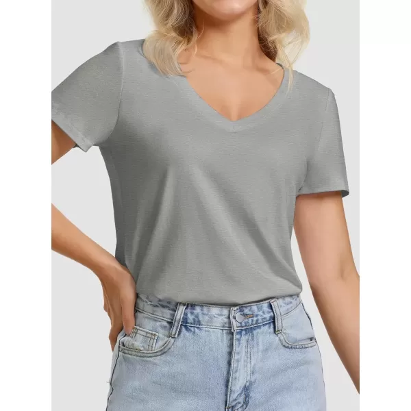 imageATHMILE Womens V Neck Short Sleeve Summer T Shirts Curved Hem Plain TopGrey