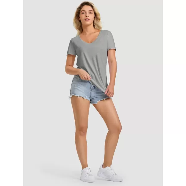 imageATHMILE Womens V Neck Short Sleeve Summer T Shirts Curved Hem Plain TopGrey