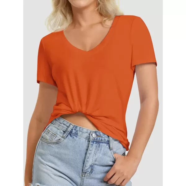 imageATHMILE Womens V Neck Short Sleeve Summer T Shirts Curved Hem Plain TopOrange