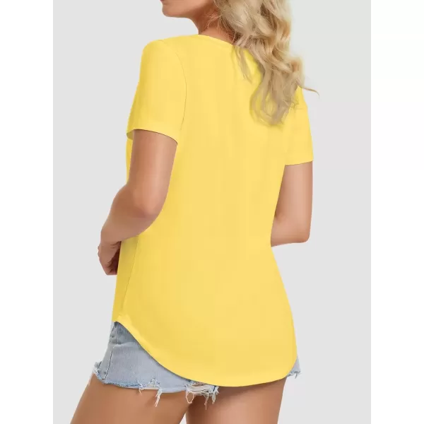 imageATHMILE Womens V Neck Short Sleeve Summer T Shirts Curved Hem Plain TopLemon