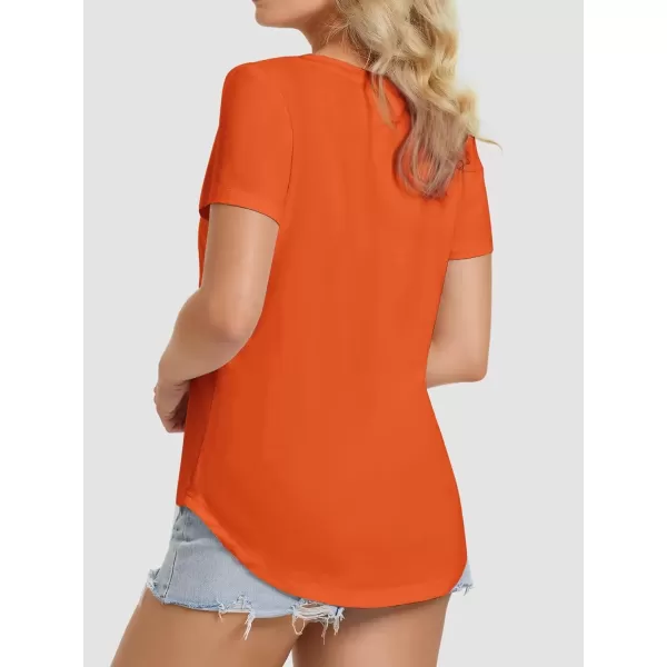 imageATHMILE Womens V Neck Short Sleeve Summer T Shirts Curved Hem Plain TopOrange