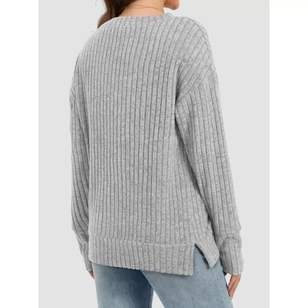 imageATHMILE Womens V Neck Sweaters Long Sleeve Shirts Lightweight Sweatshirts Trendy Fall TopsGrey