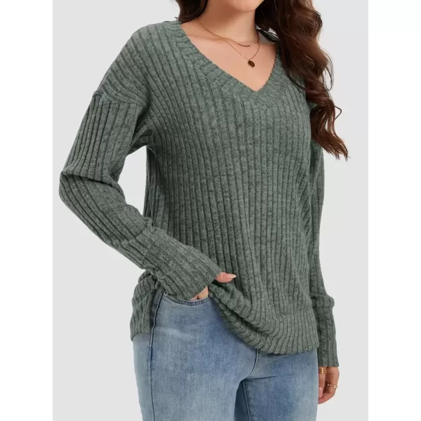 imageATHMILE Womens V Neck Sweaters Long Sleeve Shirts Lightweight Sweatshirts Trendy Fall TopsGreen