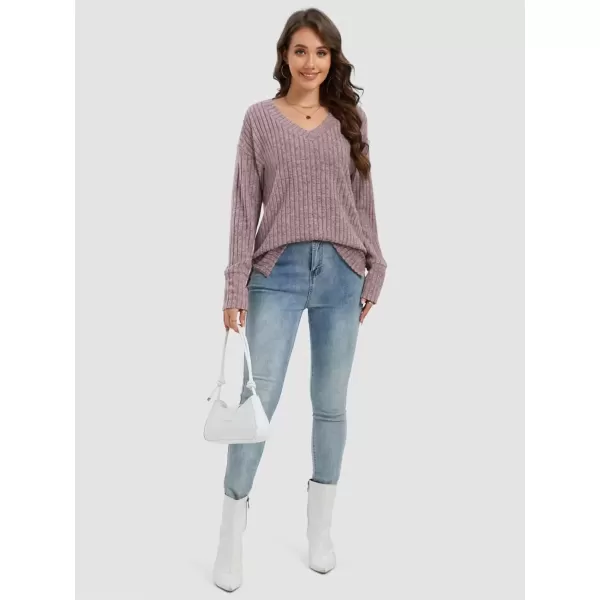 imageATHMILE Womens V Neck Sweaters Long Sleeve Shirts Lightweight Sweatshirts Trendy Fall TopsDark Pink