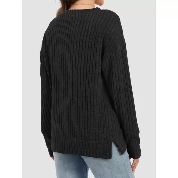 imageATHMILE Womens V Neck Sweaters Long Sleeve Shirts Lightweight Sweatshirts Trendy Fall TopsBlack