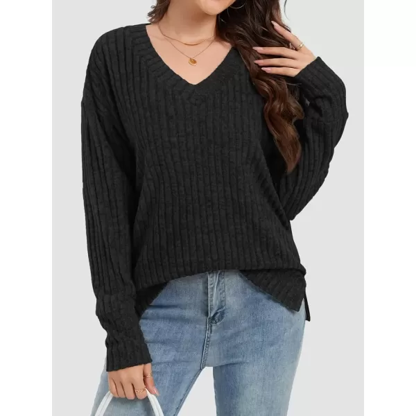 imageATHMILE Womens V Neck Sweaters Long Sleeve Shirts Lightweight Sweatshirts Trendy Fall TopsBlack