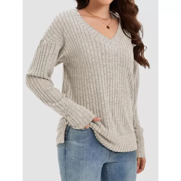 imageATHMILE Womens V Neck Sweaters Long Sleeve Shirts Lightweight Sweatshirts Trendy Fall TopsApricot
