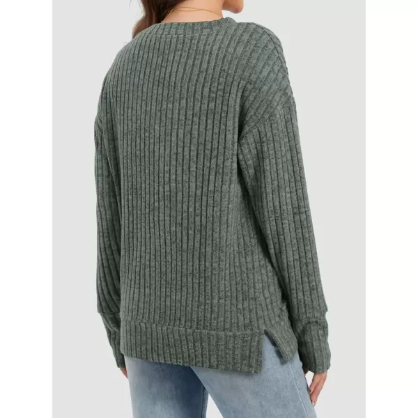 imageATHMILE Womens V Neck Sweaters Long Sleeve Shirts Lightweight Sweatshirts Trendy Fall TopsGreen