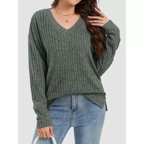imageATHMILE Womens V Neck Sweaters Long Sleeve Shirts Lightweight Sweatshirts Trendy Fall TopsGreen