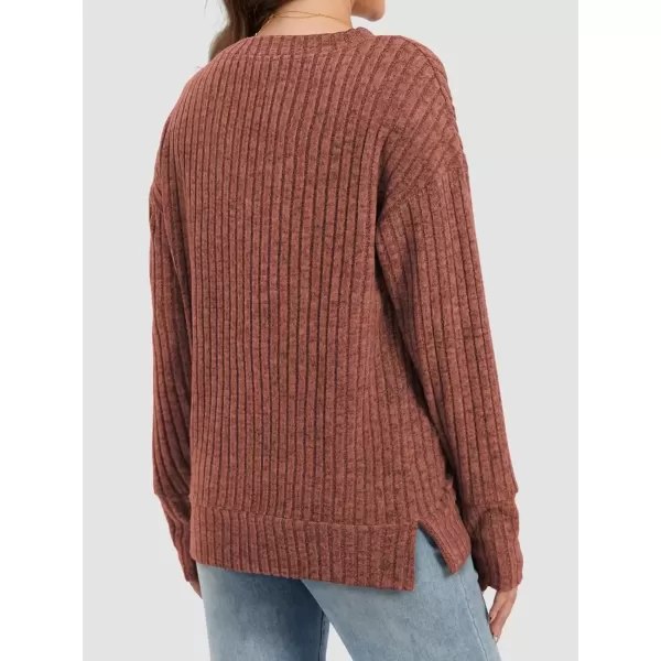 imageATHMILE Womens V Neck Sweaters Long Sleeve Shirts Lightweight Sweatshirts Trendy Fall TopsCaramel
