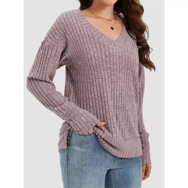 imageATHMILE Womens V Neck Sweaters Long Sleeve Shirts Lightweight Sweatshirts Trendy Fall TopsDark Pink