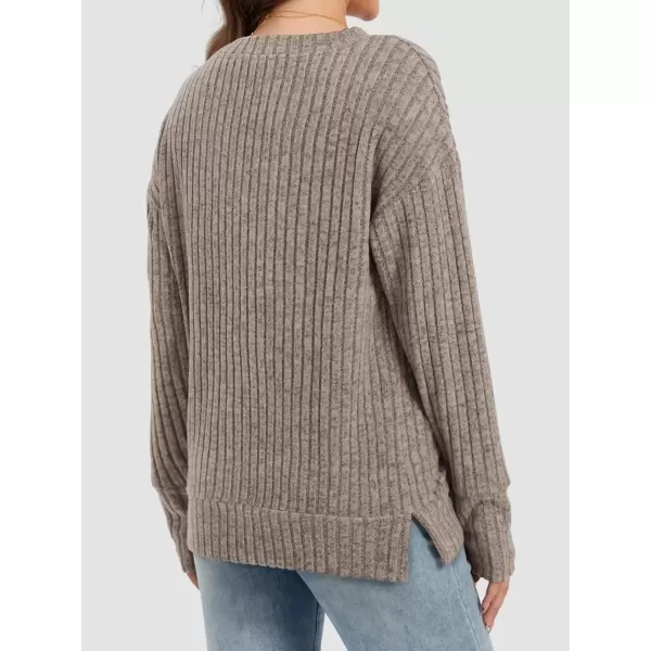 imageATHMILE Womens V Neck Sweaters Long Sleeve Shirts Lightweight Sweatshirts Trendy Fall TopsKhaki