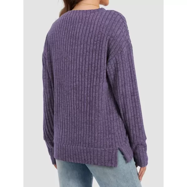 imageATHMILE Womens V Neck Sweaters Long Sleeve Shirts Lightweight Sweatshirts Trendy Fall TopsPurple