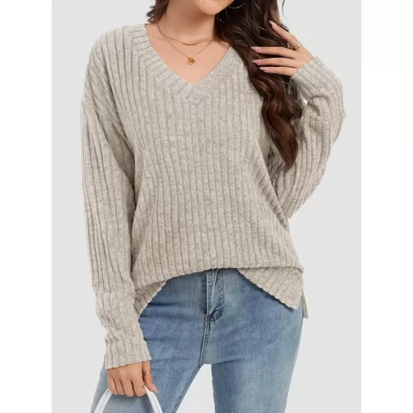 imageATHMILE Womens V Neck Sweaters Long Sleeve Shirts Lightweight Sweatshirts Trendy Fall TopsApricot