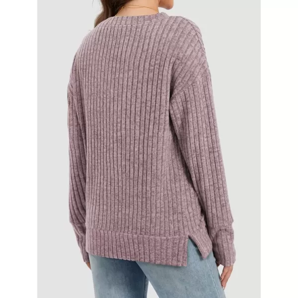 imageATHMILE Womens V Neck Sweaters Long Sleeve Shirts Lightweight Sweatshirts Trendy Fall TopsDark Pink