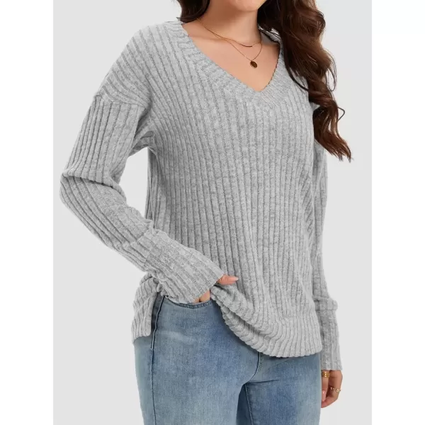 imageATHMILE Womens V Neck Sweaters Long Sleeve Shirts Lightweight Sweatshirts Trendy Fall TopsGrey