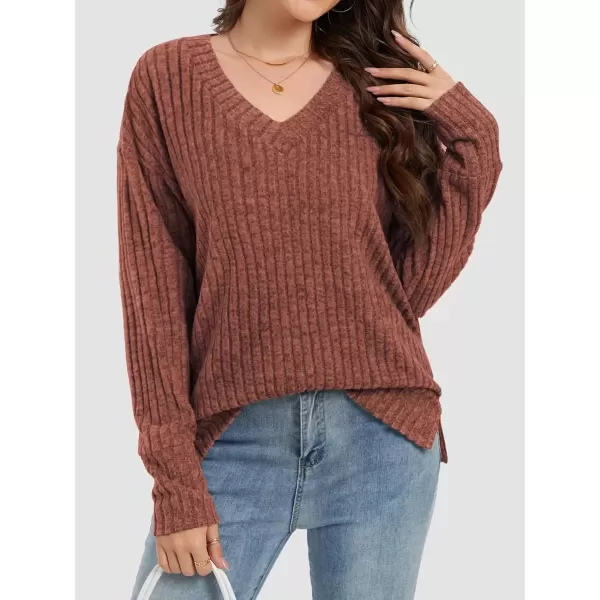 imageATHMILE Womens V Neck Sweaters Long Sleeve Shirts Lightweight Sweatshirts Trendy Fall TopsCaramel