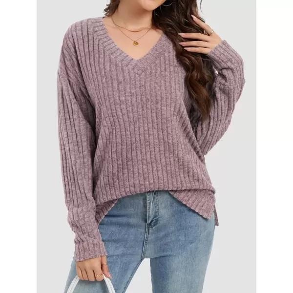 imageATHMILE Womens V Neck Sweaters Long Sleeve Shirts Lightweight Sweatshirts Trendy Fall TopsDark Pink