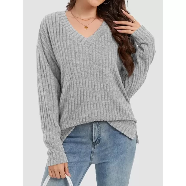 imageATHMILE Womens V Neck Sweaters Long Sleeve Shirts Lightweight Sweatshirts Trendy Fall TopsGrey