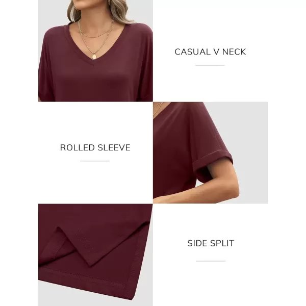 imageATHMILE Womens V Neck T Shirts Casual Rolled Short Sleeve Side Split Summer Tops Loose FitWinered