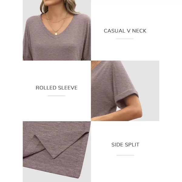 imageATHMILE Womens V Neck T Shirts Casual Rolled Short Sleeve Side Split Summer Tops Loose FitGreypurple