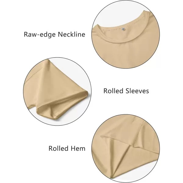 imageWomens Oversize Workout Crop Tops Casual Short Sleeve Drop Shoulder Boxy TShirts Roll Hem Basic Loose Yoga Running TeesLightkhaki