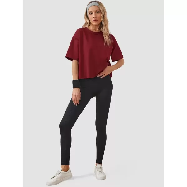 imageWomens Oversize Workout Crop Tops Casual Short Sleeve Drop Shoulder Boxy TShirts Roll Hem Basic Loose Yoga Running TeesWinered