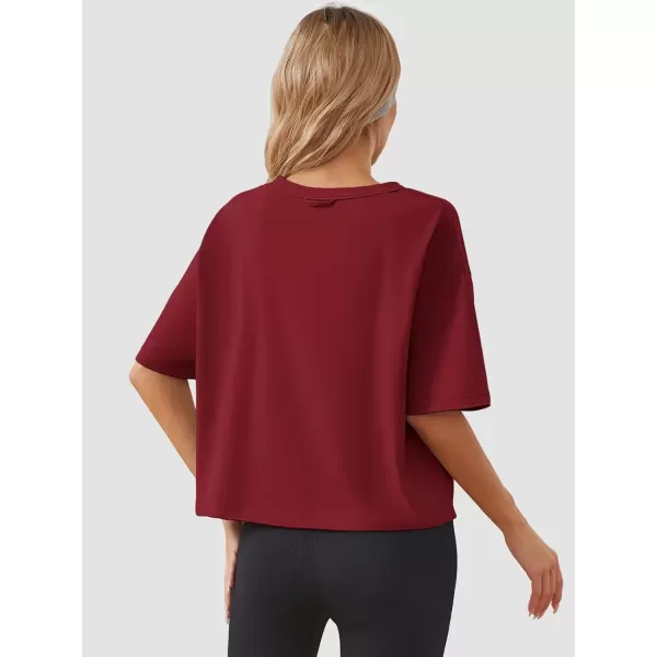 imageWomens Oversize Workout Crop Tops Casual Short Sleeve Drop Shoulder Boxy TShirts Roll Hem Basic Loose Yoga Running TeesWinered