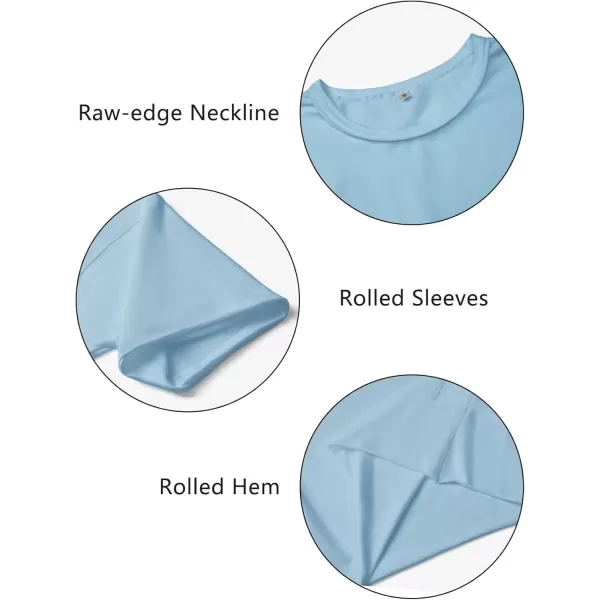 imageWomens Oversize Workout Crop Tops Casual Short Sleeve Drop Shoulder Boxy TShirts Roll Hem Basic Loose Yoga Running TeesSkyblue
