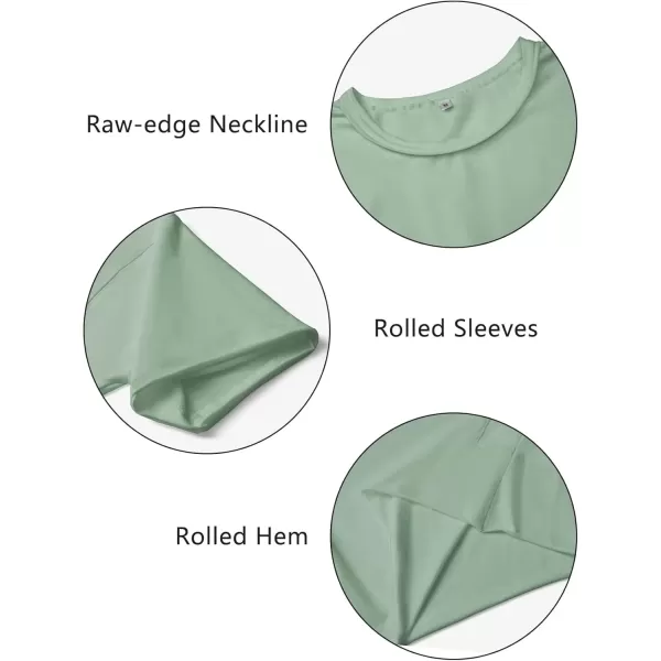 imageWomens Oversize Workout Crop Tops Casual Short Sleeve Drop Shoulder Boxy TShirts Roll Hem Basic Loose Yoga Running TeesSage