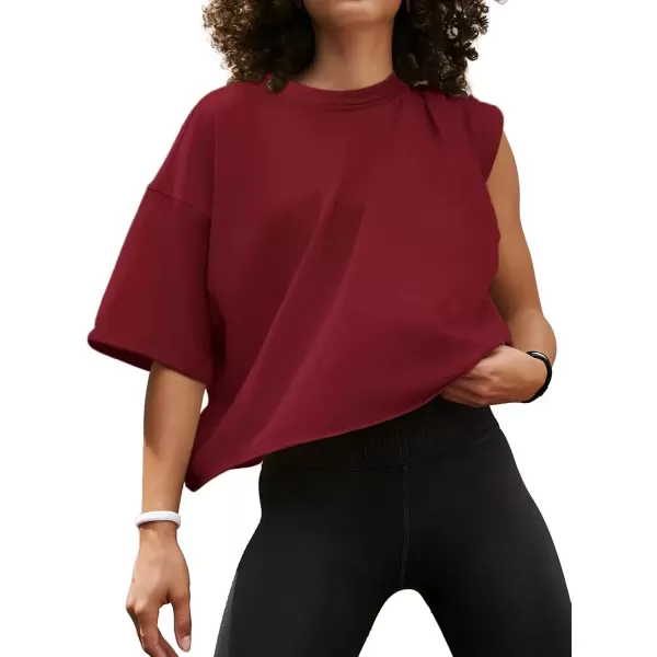 imageWomens Oversize Workout Crop Tops Casual Short Sleeve Drop Shoulder Boxy TShirts Roll Hem Basic Loose Yoga Running TeesWinered
