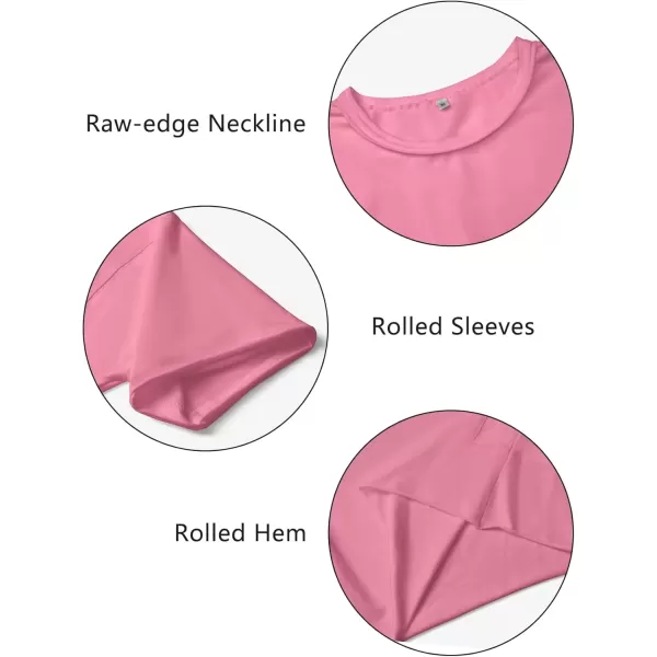 imageWomens Oversize Workout Crop Tops Casual Short Sleeve Drop Shoulder Boxy TShirts Roll Hem Basic Loose Yoga Running TeesPink