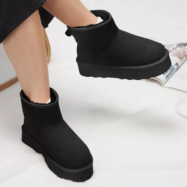 imageATHMILE Boots for Women Suede Platform Boot Winter Warm Ankle Snow Womens Boots Classic Ultra Mini Comfortable Slip On Outdoor Fashion 202401black