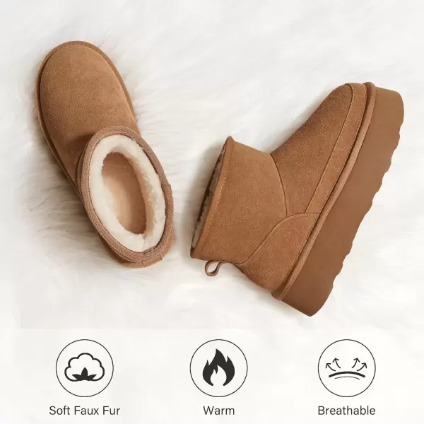 imageATHMILE Boots for Women Suede Platform Boot Winter Warm Ankle Snow Womens Boots Classic Ultra Mini Comfortable Slip On Outdoor Fashion 202401chestnut