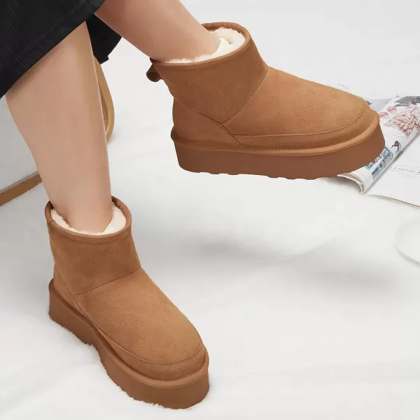 imageATHMILE Boots for Women Suede Platform Boot Winter Warm Ankle Snow Womens Boots Classic Ultra Mini Comfortable Slip On Outdoor Fashion 202401chestnut