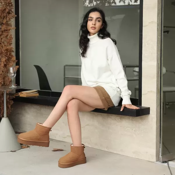 imageATHMILE Boots for Women Suede Platform Boot Winter Warm Ankle Snow Womens Boots Classic Ultra Mini Comfortable Slip On Outdoor Fashion 202401chestnut