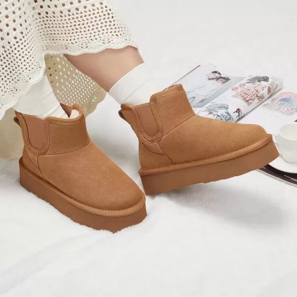 imageATHMILE Boots for Women Suede Platform Boot Winter Warm Ankle Snow Womens Boots Classic Ultra Mini Comfortable Slip On Outdoor Fashion 202402chestnut