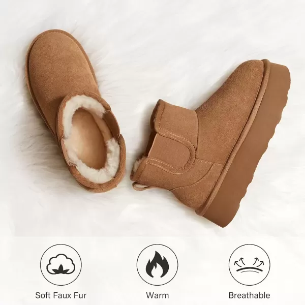 imageATHMILE Boots for Women Suede Platform Boot Winter Warm Ankle Snow Womens Boots Classic Ultra Mini Comfortable Slip On Outdoor Fashion 202402chestnut
