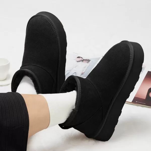 imageATHMILE Boots for Women Suede Platform Boot Winter Warm Ankle Snow Womens Boots Classic Ultra Mini Comfortable Slip On Outdoor Fashion 2024Black
